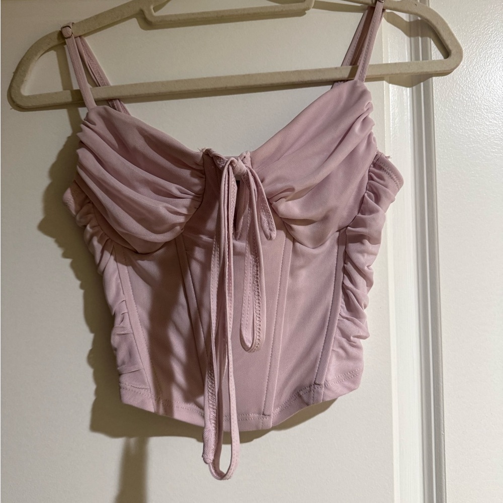 Blush Pink Ruched Corset Crop Top